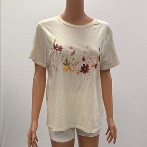 Zoe + Liv Cream Floral Short Sleeve Tee with Pink & Yellow Blooms